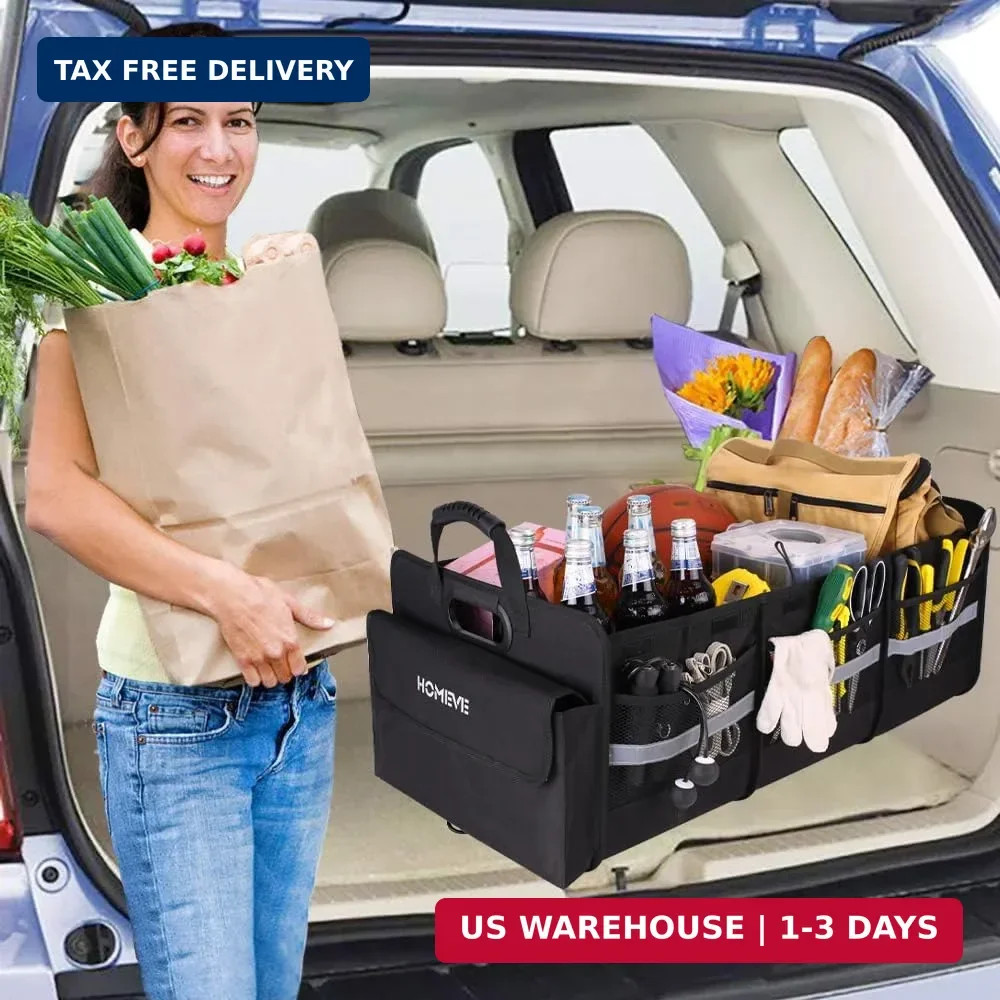 Homeve Trunk Organizer, Car Storage, Reinforced Handles, Collapsible Multi-Compa