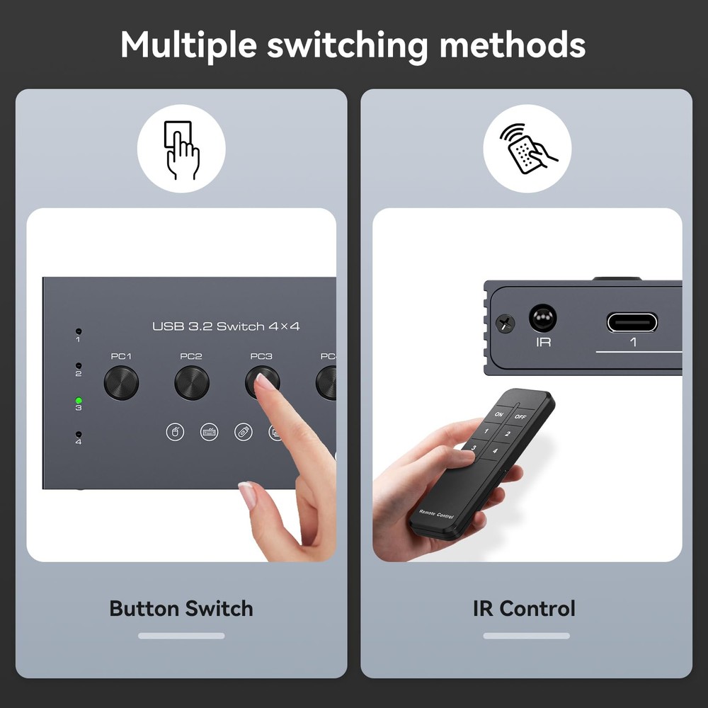 USB 3.2 Switch Selector 4 Computers Share 1 USBC & 3 USBA Devices 10Gbps 4 Po...