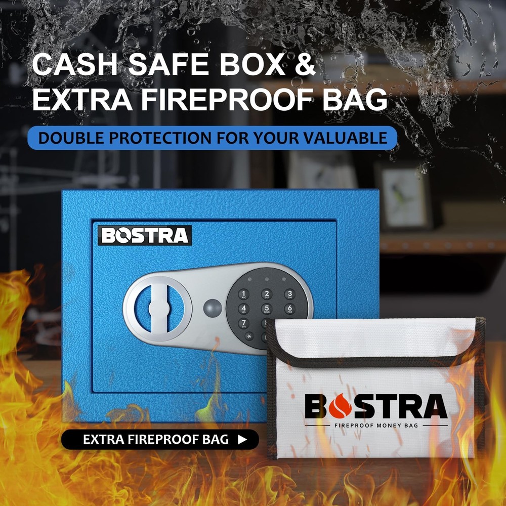 Botsa Fireproof Safe Box with Sensor Light Digital Keypad, Blue (6.6"x9"x6.5")