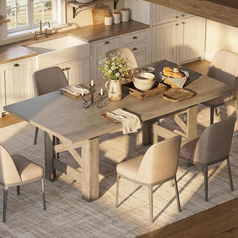 71"L Farmhouse Dining Table 6-8 Rectangular Barn Wooden Kitchen Table