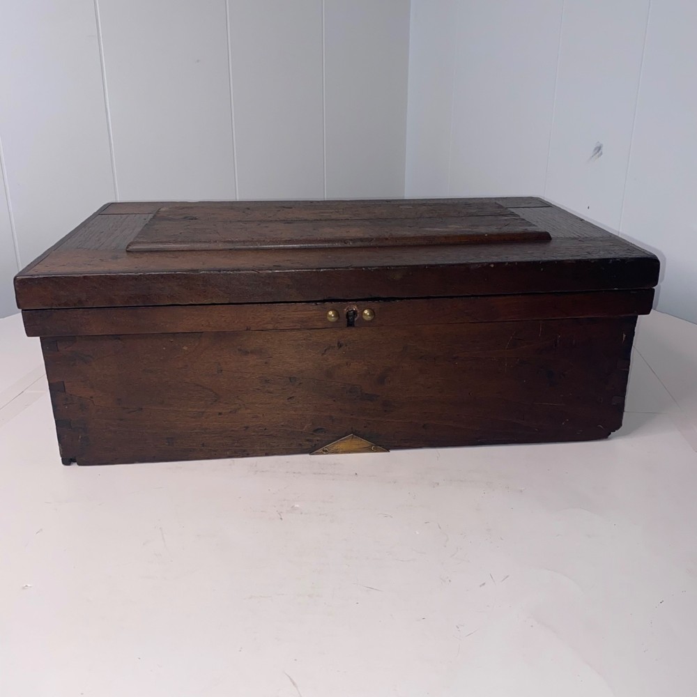 Antique Primitive Raised Panel 21 Inch Carpenter's Tool Chest Trunk