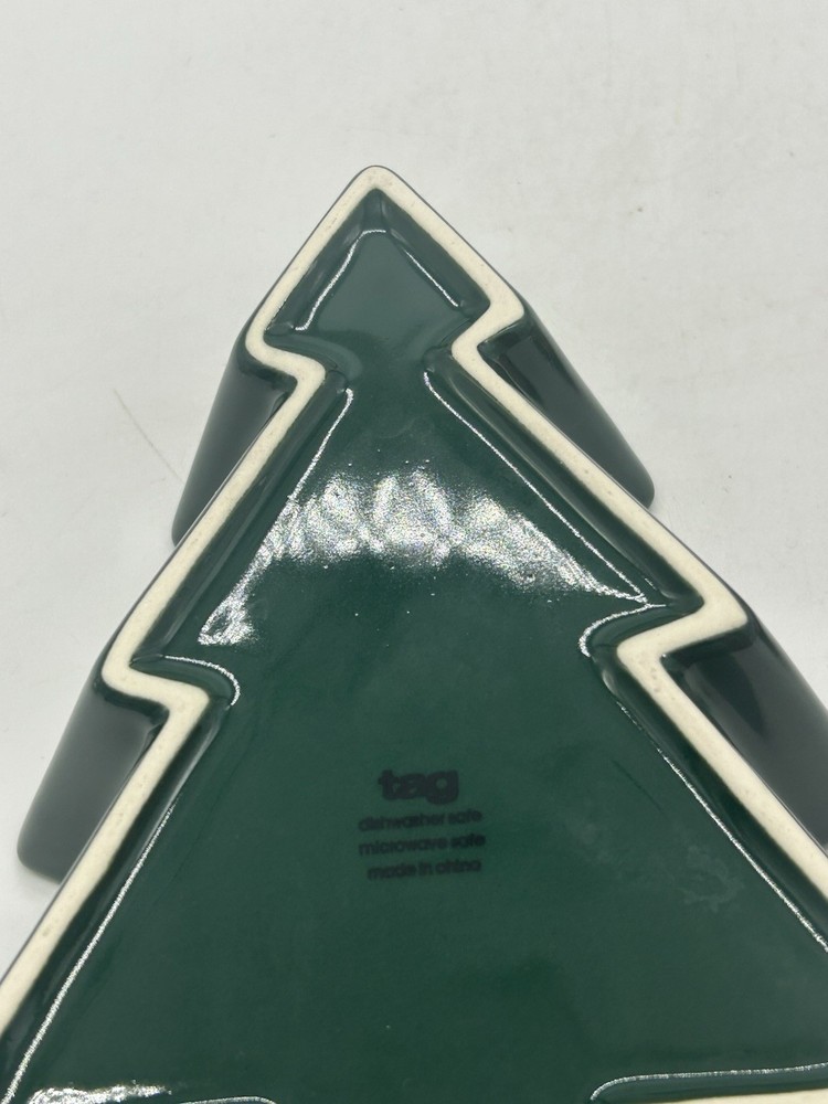 TAG Ceramic Dark Green 9" Christmas Tree Shaped Nuts/Snacks/Candy Dish