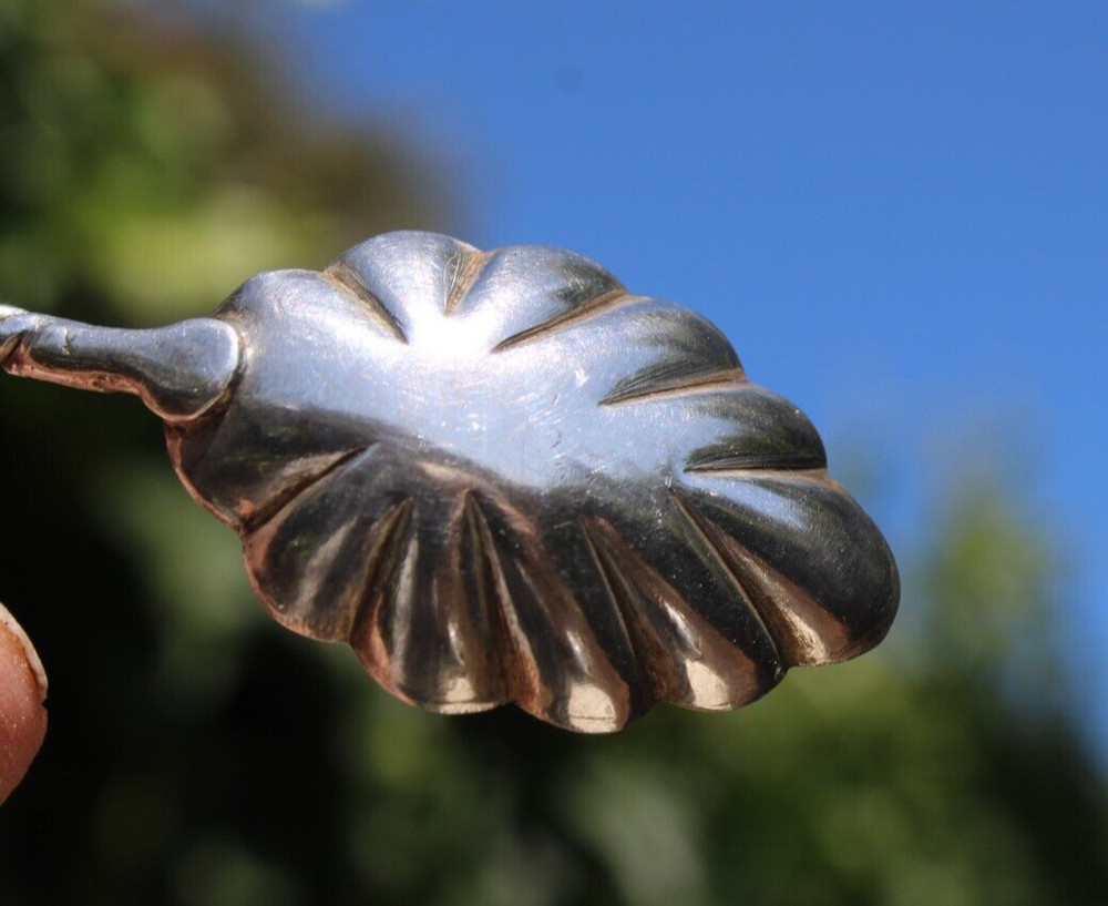 Antique Silver Berry Spoon w/Twisted Handle Shell Shape-#B2