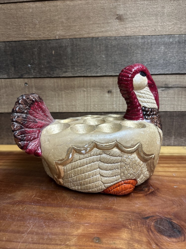 Handpainted Ceramic Turkey Deviled Egg Holder Platter Rare