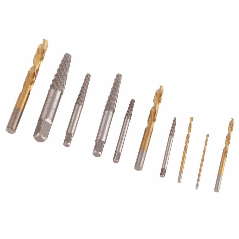 10 Pcs Drill Bit Screw Extractor Set Left Hand Titanium Plated Drill Bit Alloy