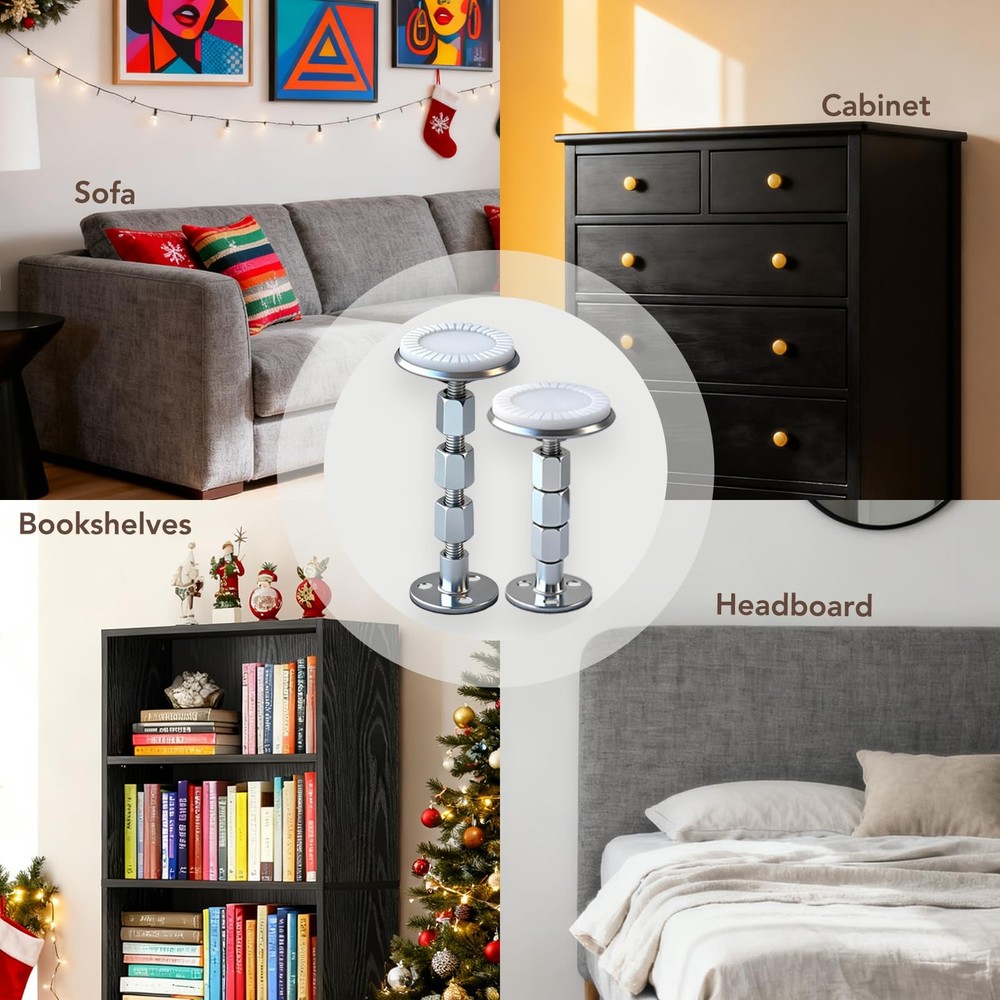 2PCS Adjustable Threaded Bed Frame Anti-Shake Headboard Stoppers w/ Wall Protect