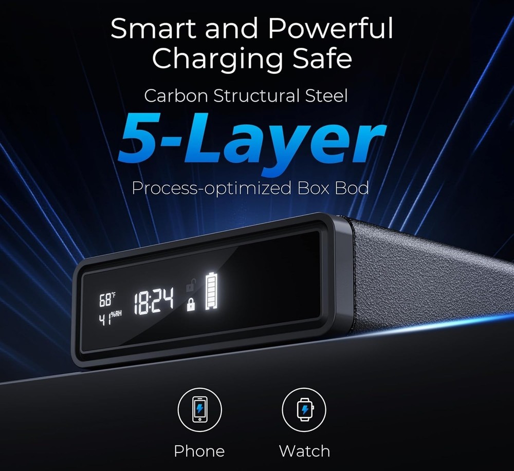 Biometric Safe with Wireless Charging, 3 Access Methods to Unlock, Nightstand Dr