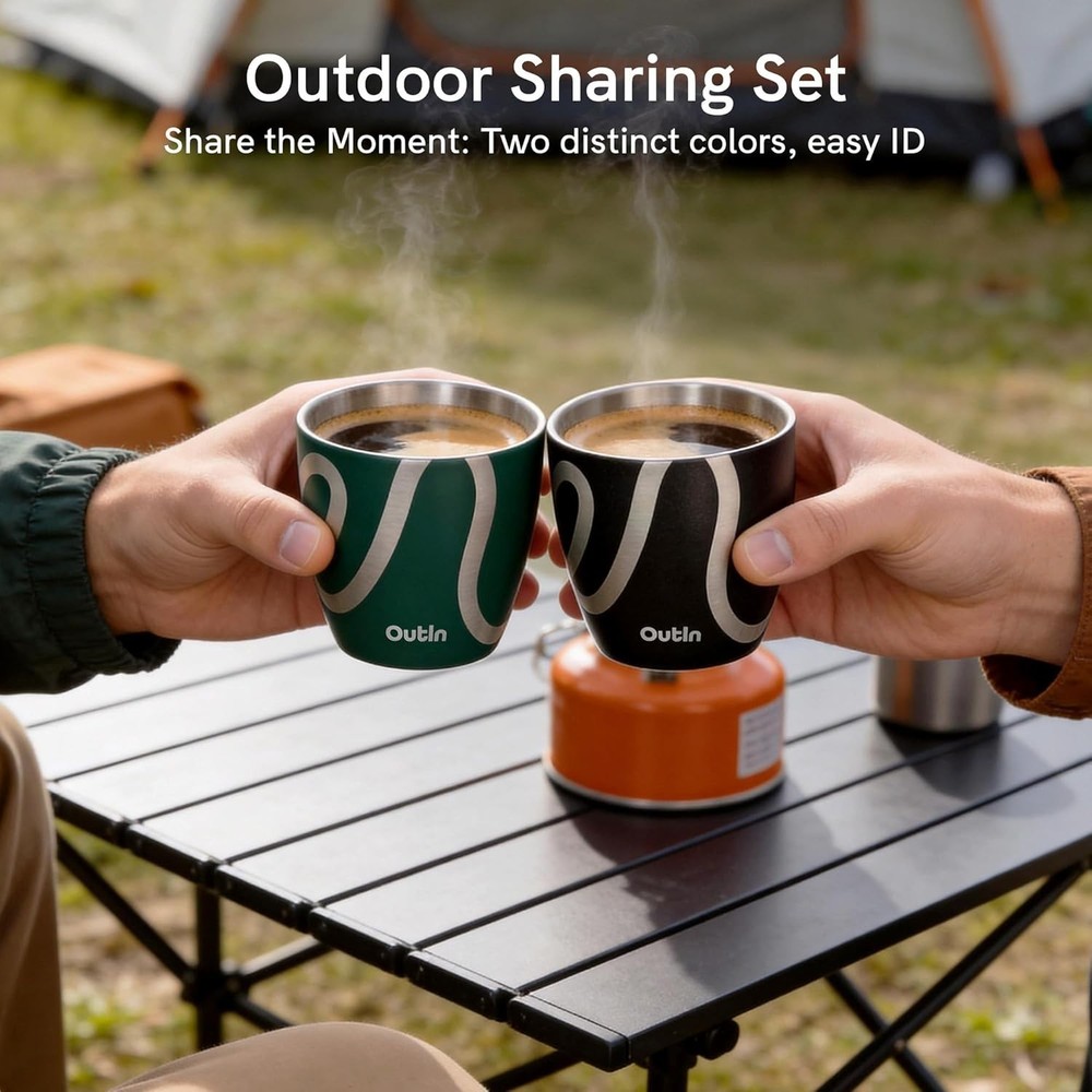OutIn Espresso Cups 2 pack 75ml Double Wall Stainless Steel Shot Cups Stackable