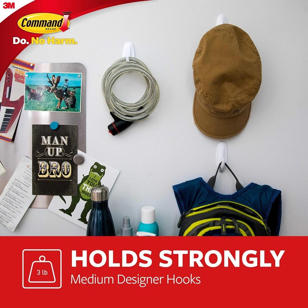 Command Medium Designer Hooks, 2 Hooks and 4 Command Strips, Damage-free Han...