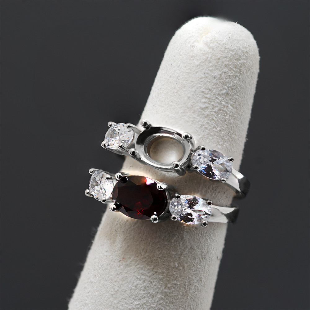 925 Silver Ring Blank 6x8 Prong Setting Base Side Stone 4x6 Mounting