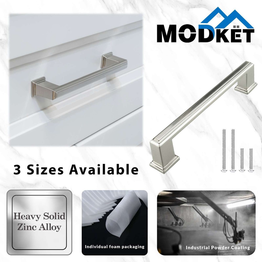Square Brushed Chrome Solid Cabinet Handles Pulls Kitchen Bathroom Modern Style