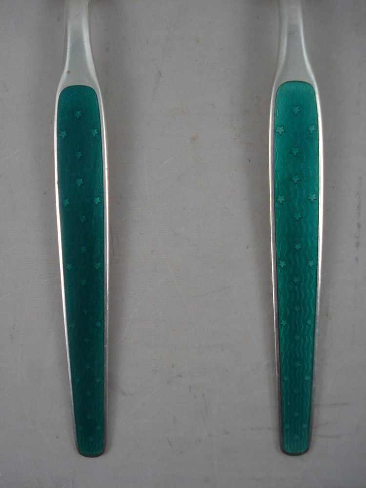 SCRAP WT 3.8oz David Andersen Signed Sterling Silver 0.925 Enamel Salad Set