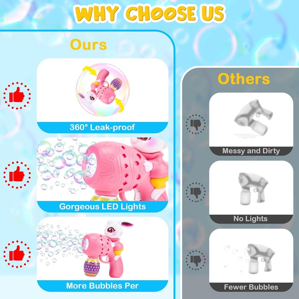 Easter Bunny Bubble Gun for Kids, 2 Pack Rabbit Bubble Machine Kit for Toddlers,