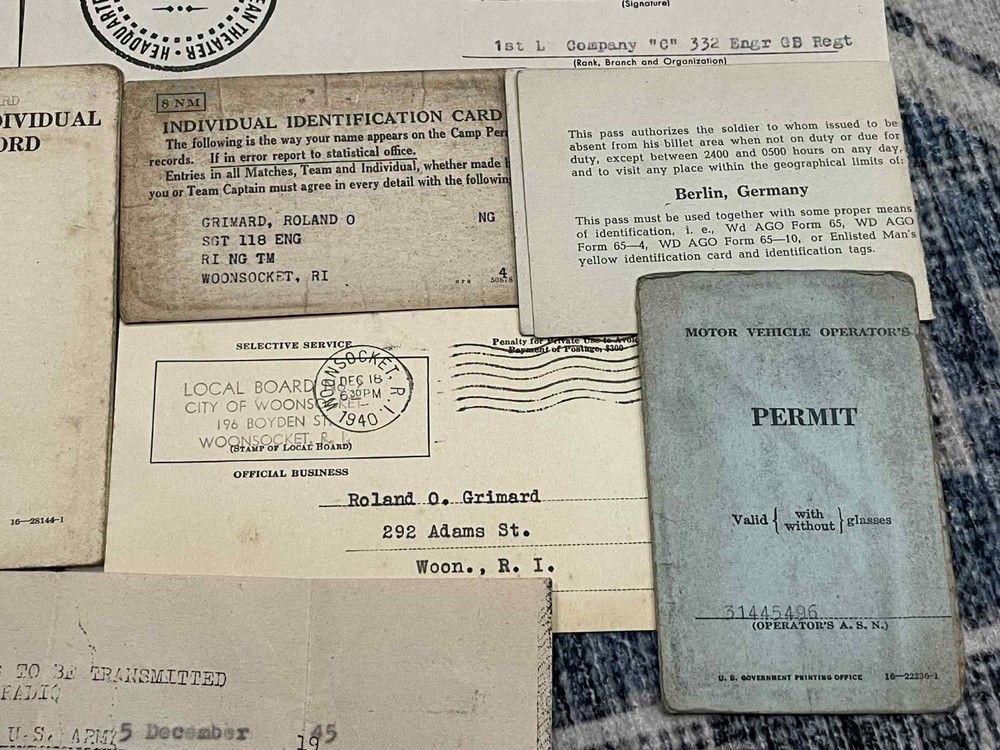 WW2 WWII US Army 332nd Engineer GS Regiment Document Grouping P38 CAPTURE PAPERS