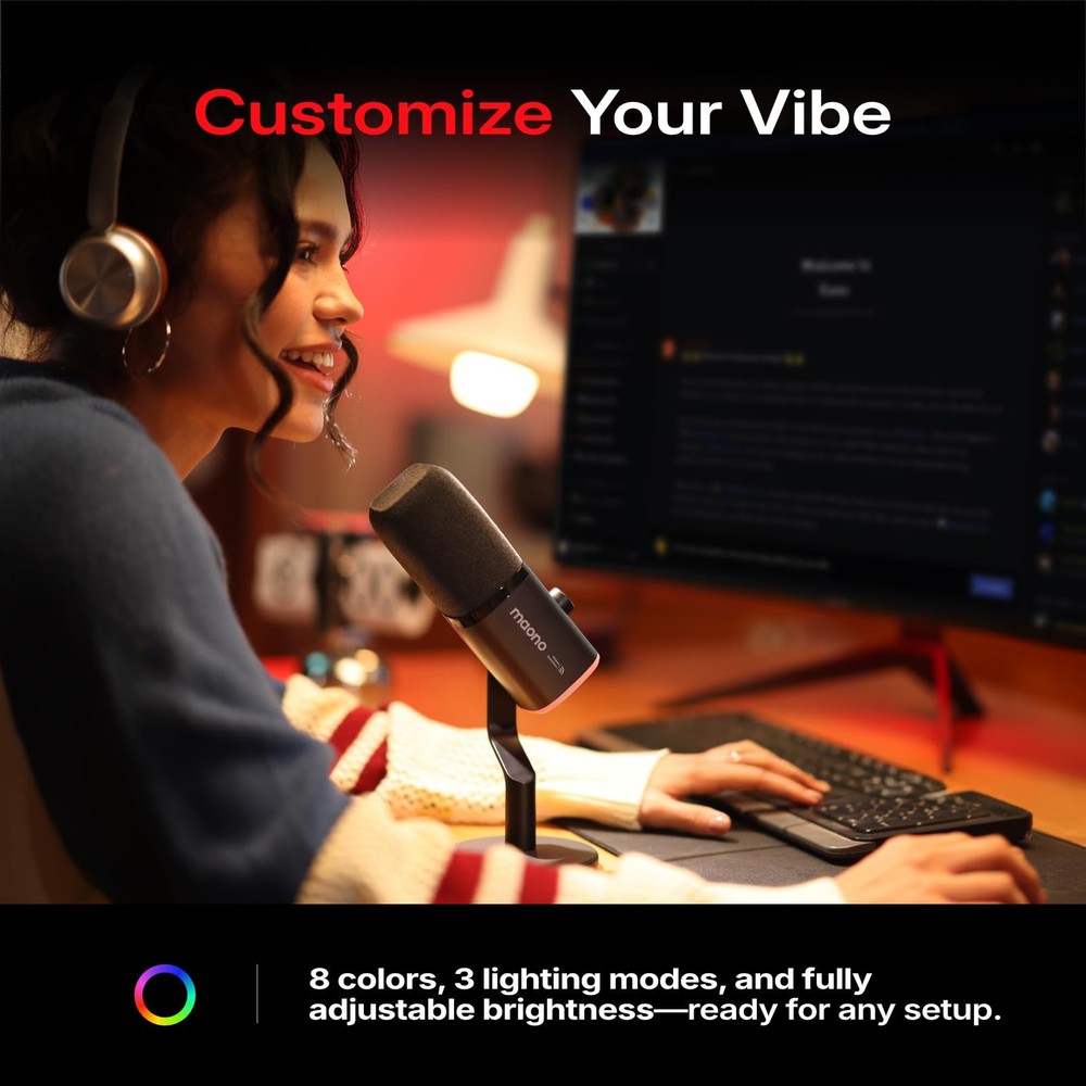 MAONO PD100WS Wireless Gaming Microphone for PC, USB-C Receiver, Black