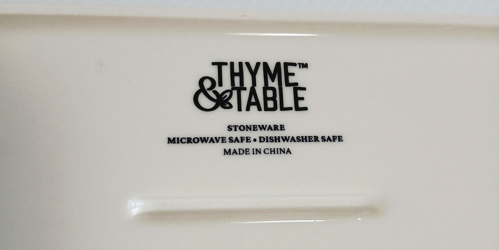 Thyme and Table Butter/Cheese Dish Stoneware White&Wavy Black Stripes Oversized