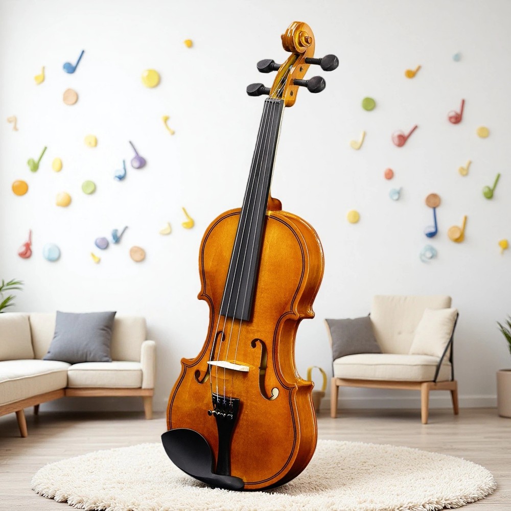 1/8 Size Kids Acoustic Beginner Violin Set - Shoulder Rest, Strings, Natural