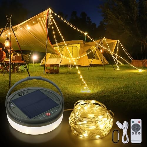 4 in 1 Solar Camping String Lights Ultra Long String with 220LEDs, 72.2Ft