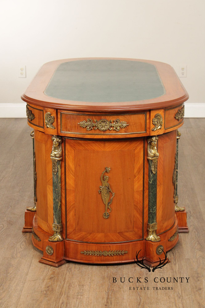 Classical Revival Walnut Ormolu Mounted Desk With Leather Top