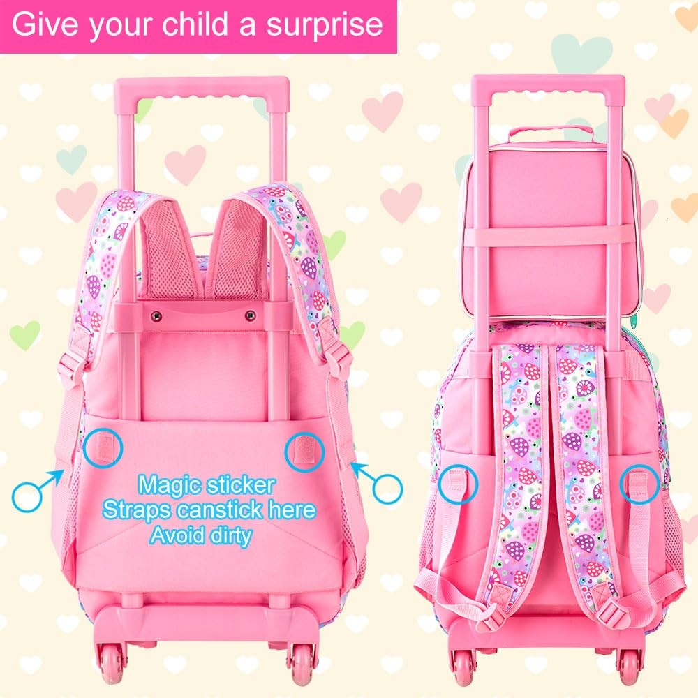 3 PCS Turtle Kids Rolling Backpack Roller Wheels Girls Elementary School Bag