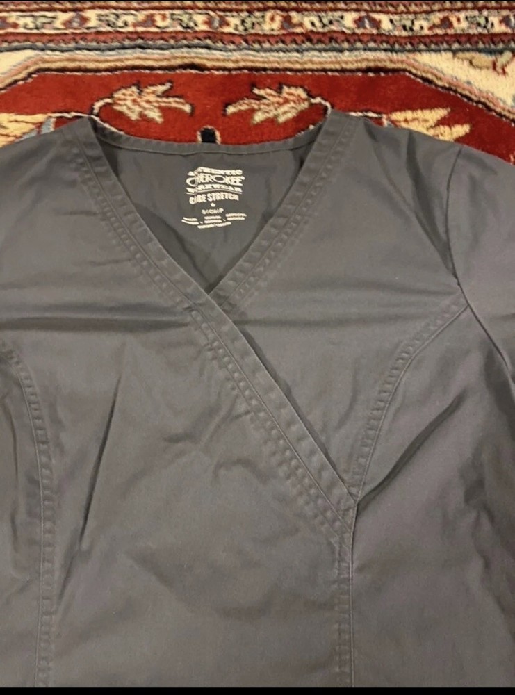 Cherokee Workware Core Stretch Charcoal Gray Scrub Set Small