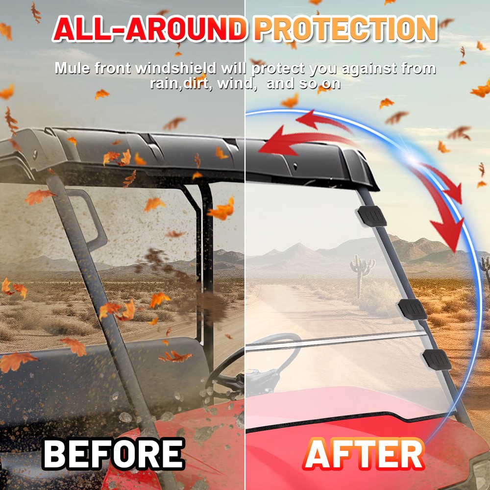 For Kawasaki Mule 3010 3000 2003-2013 Front Flip Windshield Fold Up Front Window