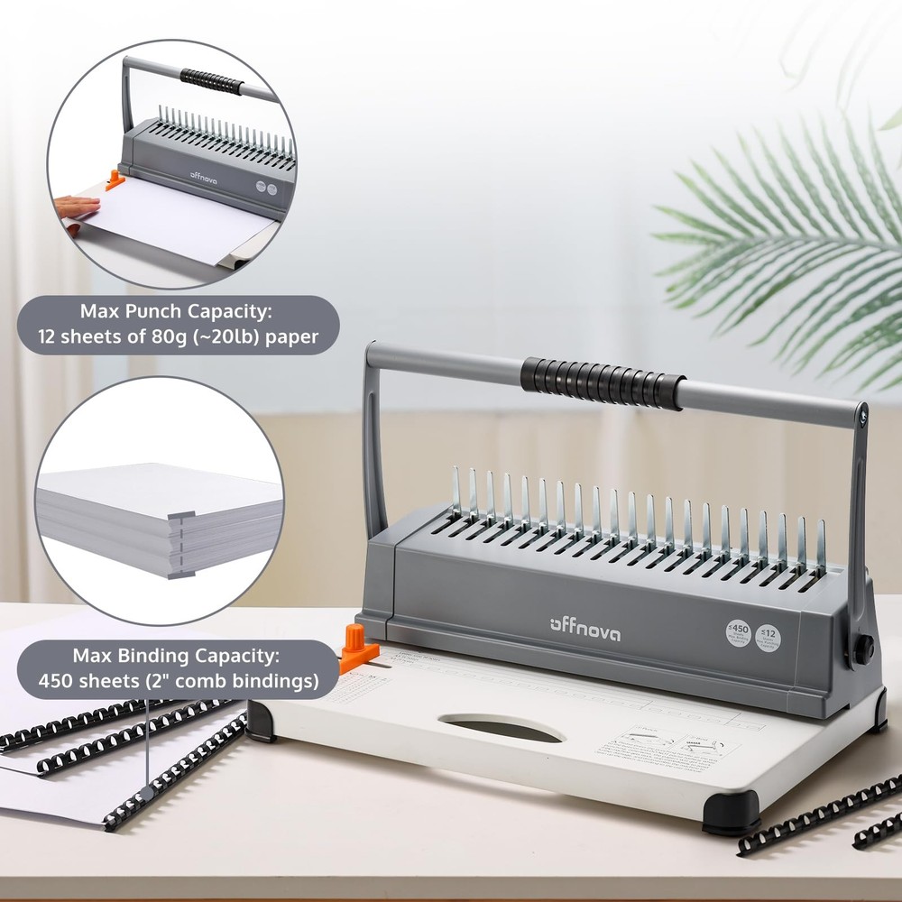 OFFNOVA Binding Machine, 21-Hole 450 Sheets Paper Comb Machine for...