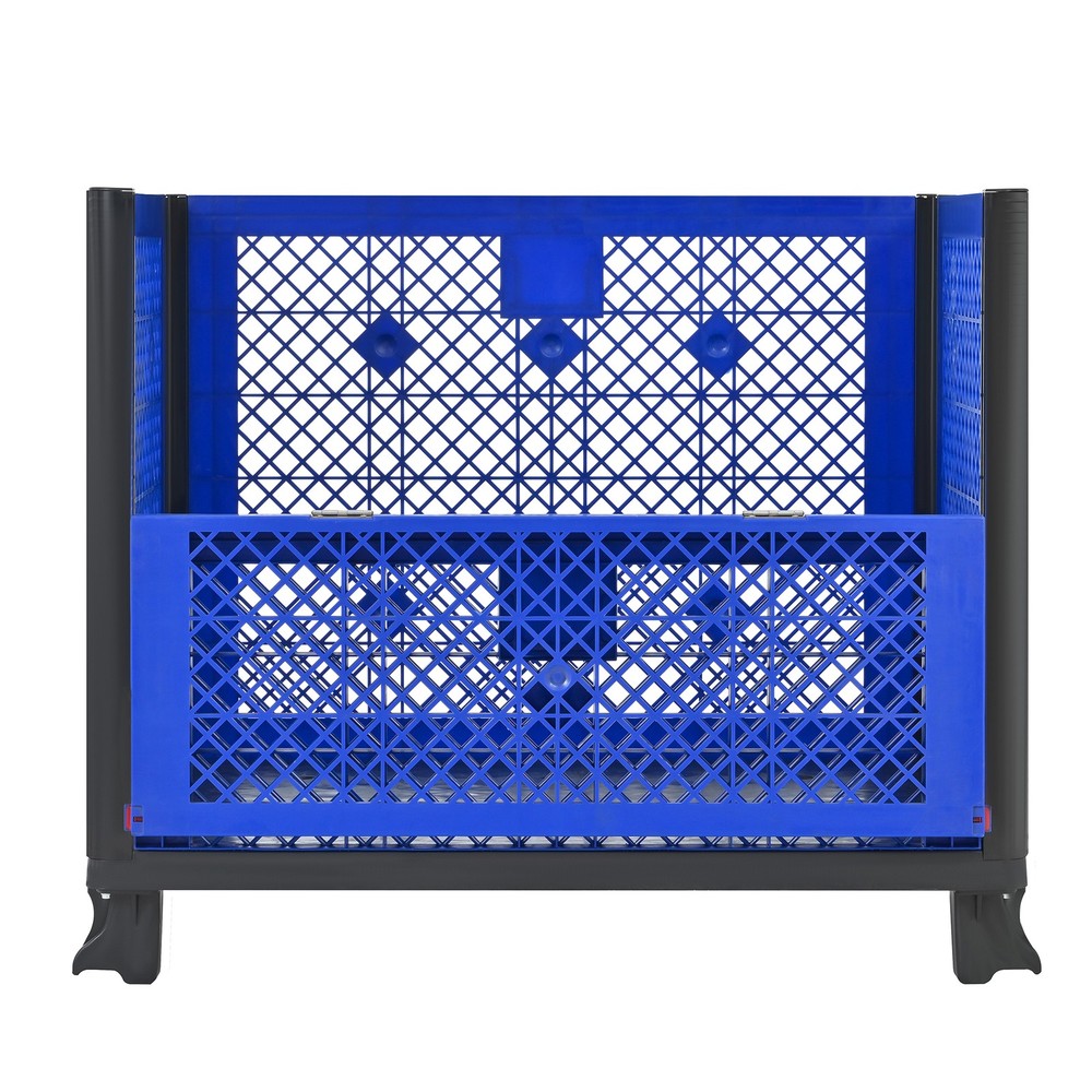 Collapsible Bulk Container Mesh Walls 600lb Capacity Stackable 4 High Blue