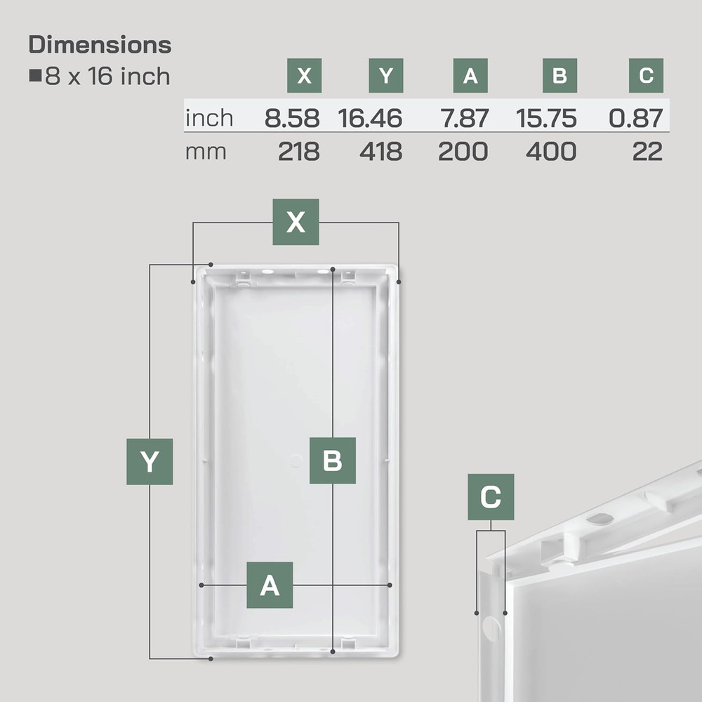 Vent Systems White ABS Plastic - Access Panel 8 X 16 Inch - Access Panel with Do