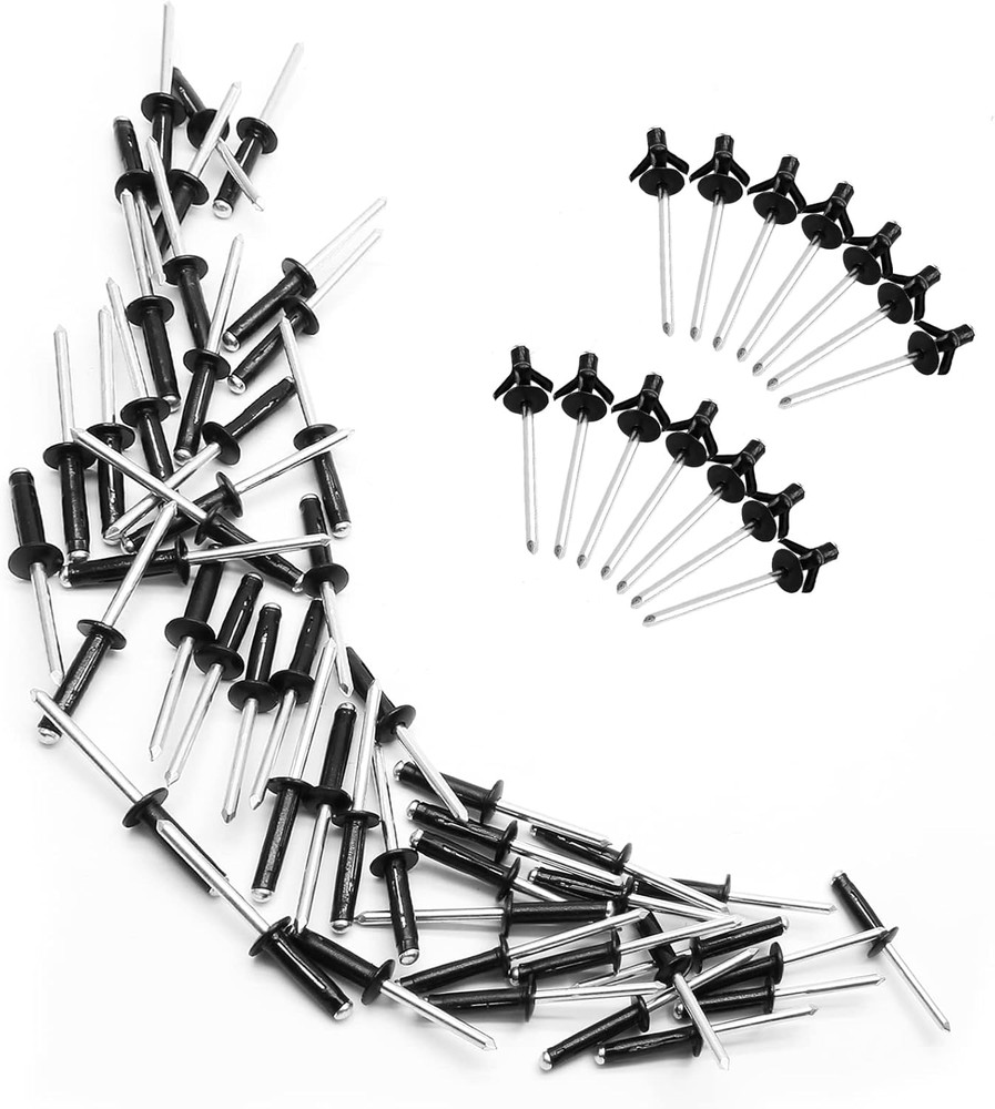 50Pcs 3/16" X 1" Tri Grip Rivets Assortment, Black Trifold Exploding Pop Rivets