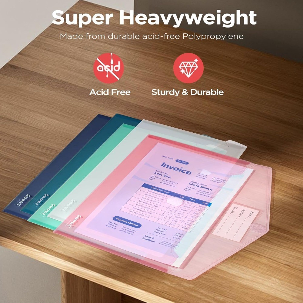 Plastic Envelopes 10Pack Heavy Duty Clear File Folders Document Holders Storage