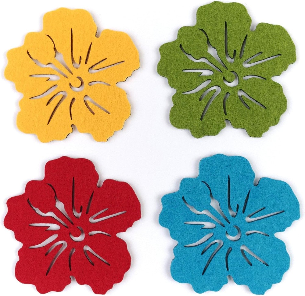 Flower Cutwork Reversible Felt Coasters, Set of 4 (Assorted Color) Assorted