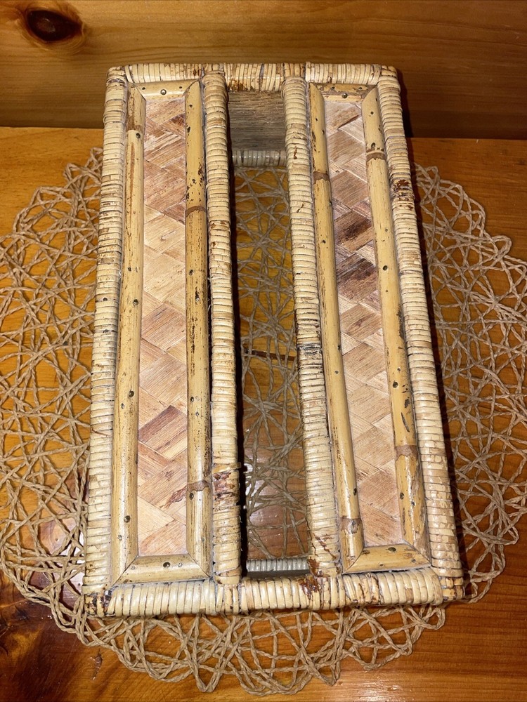 Vintage Tissue Box Cover Holder Bamboo Rattan Wicker Coastal Boho Rectangular