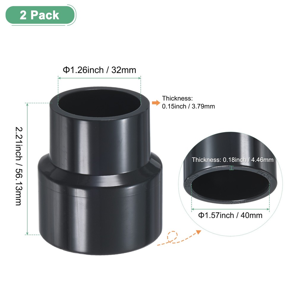 2-Pack UPVC Reducer Pipe Fitting, DN32*25 Reducing Coupling Connector, Grey