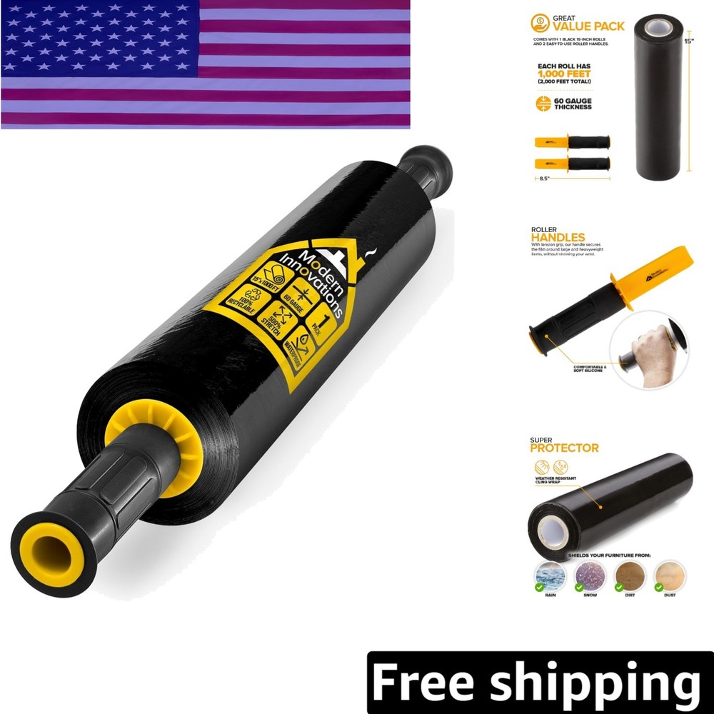 Versatile 1000 Feet Black Stretch Wrap Roll - Heavy Duty for Professional Use