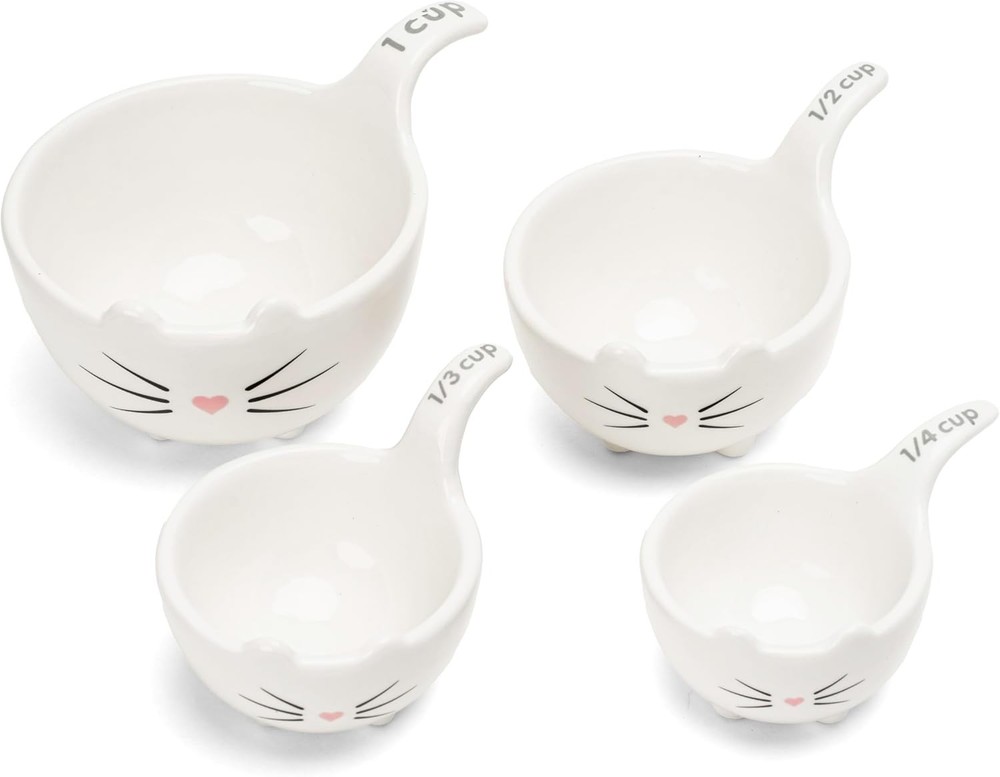 White Cat Measuring Cups and Spoons Set (Includes 4 Pieces)