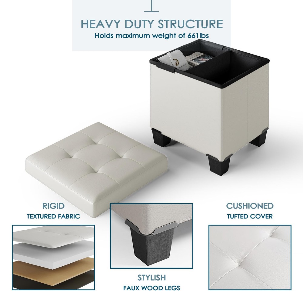 Storage Ottoman Cube with Storage Bin, 15-In Square Ottoman with Storage for ...