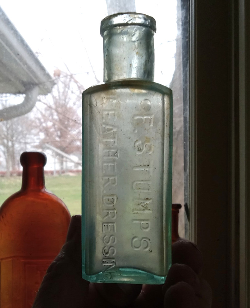F.STUMPS LEATHER DRESSING SCARCE 1880s DUG BOOT BLACKING BOTTLE