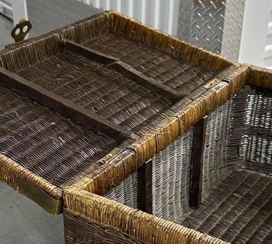 Antique Wicker Blanket Chest c1905 Cane Trunk Brass Hardware