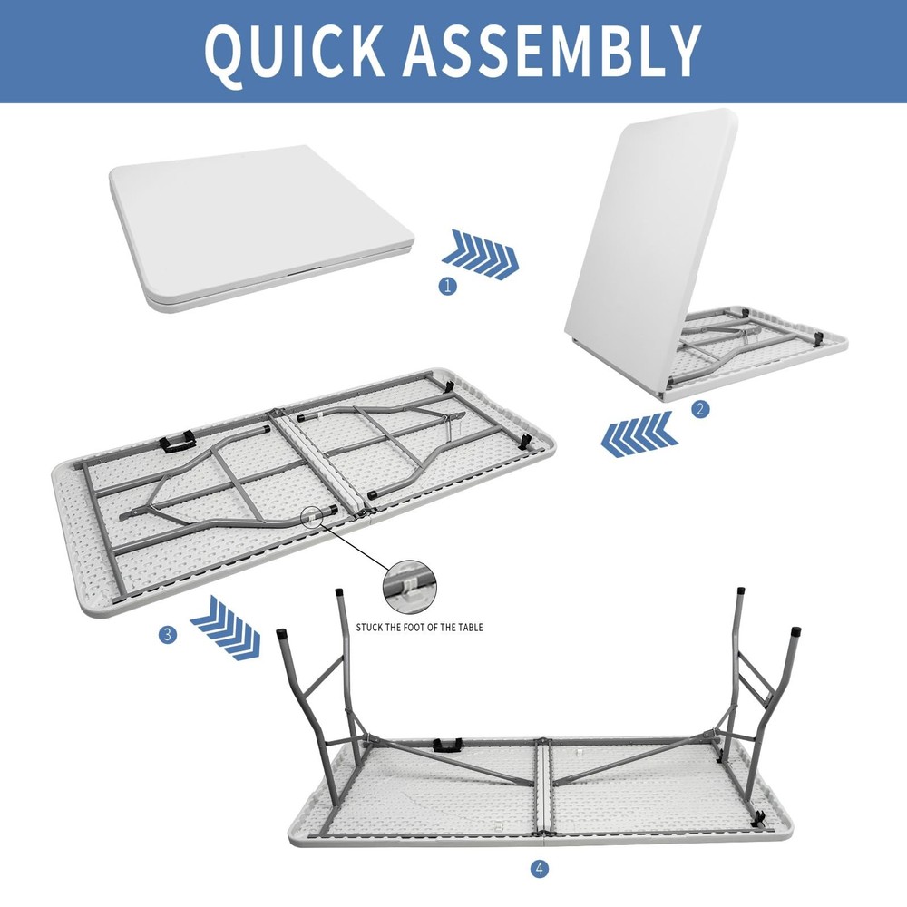 Portable 6FT Foldable Table with Carry Handle, Lightweight Plastic Folding Ta...
