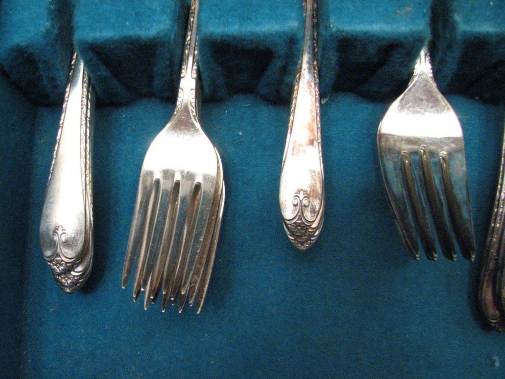 50 pc Set Wm Rogers Silver Plate Flatware Exquisite Pattern Silverplate w/Box C