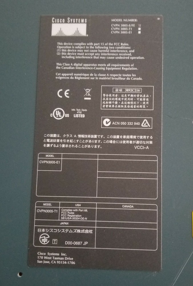 Cisco Systems VPN 3000 Concentrator CVPN3005-E1