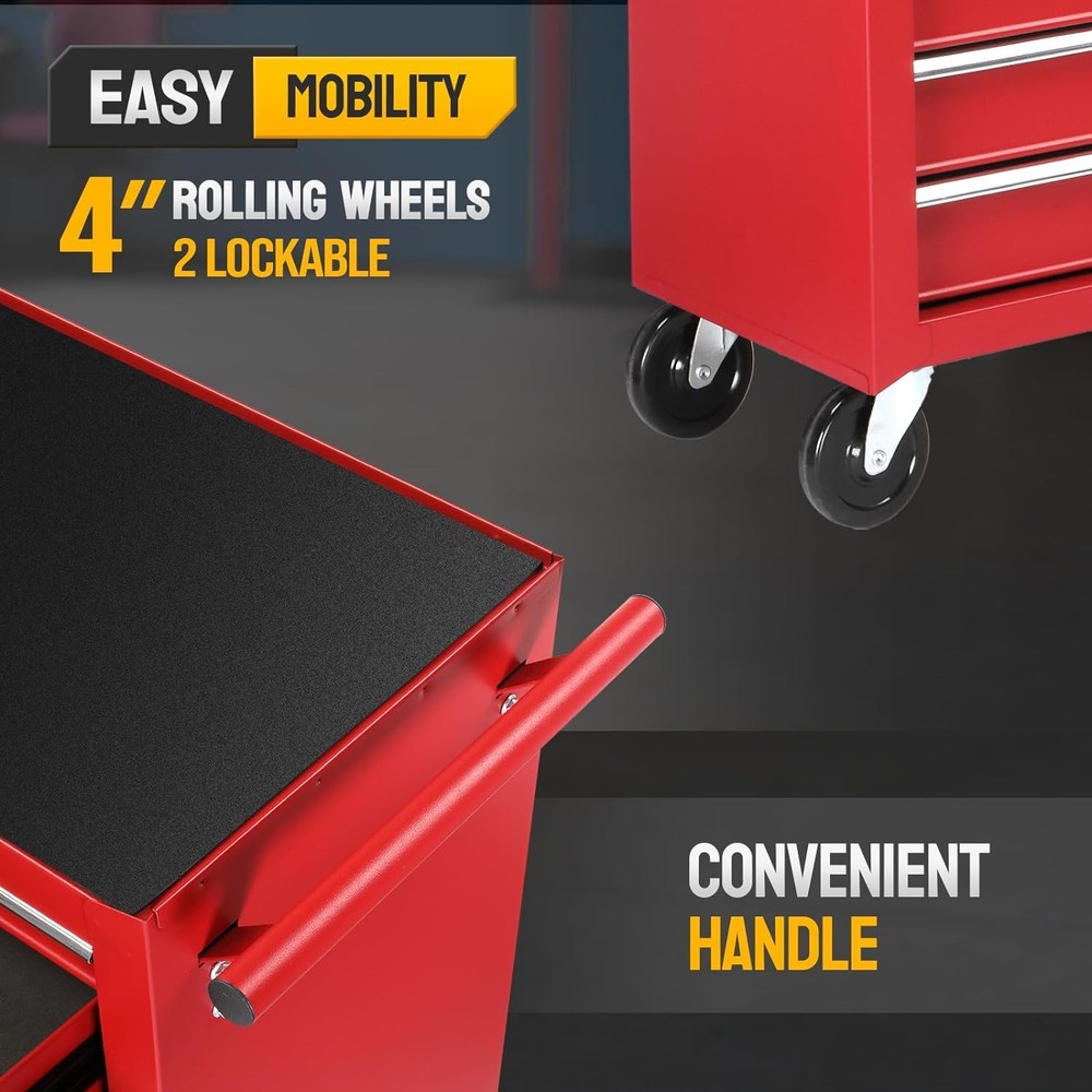 7-Drawer Rolling Tool Chest Tool Box with Lock & Key & Side Shelves for Workshop