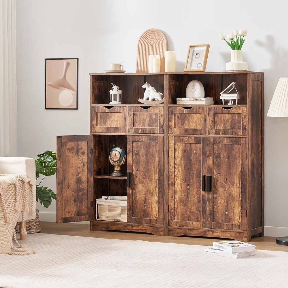 Rustic Brown 2-Drawer Cabinet with Adjustable Shelves