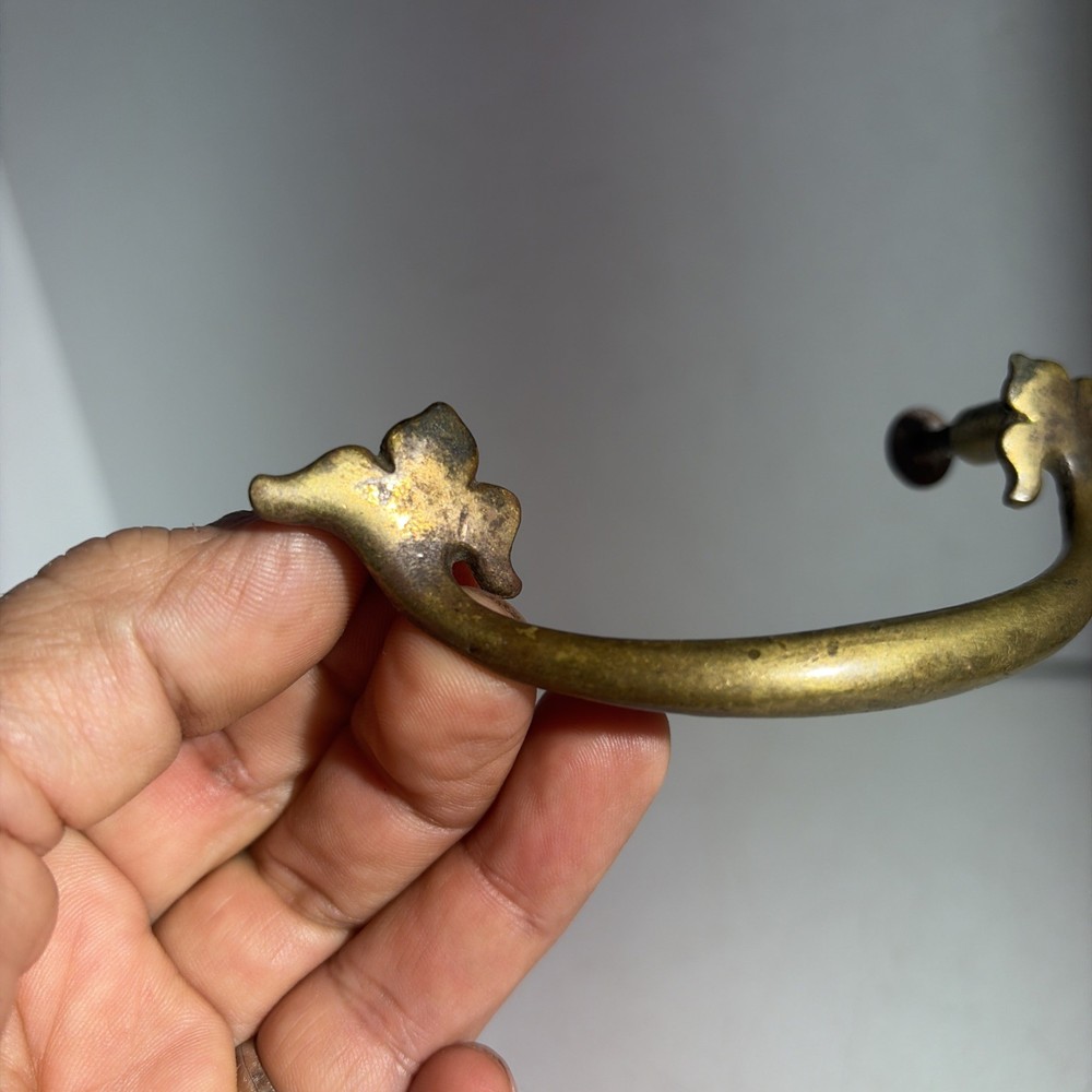 Antique Vintage Victorian Single Brass Drawer Pull Handle Floral
