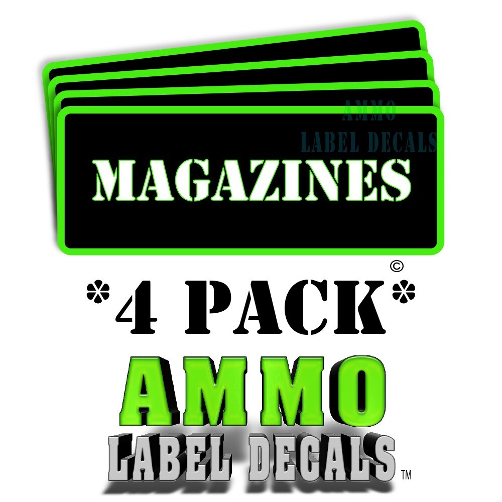 MAGAZINES Ammo Can Labels Ammunition Case Decals 3"x1"  rounded corners GRbkRD