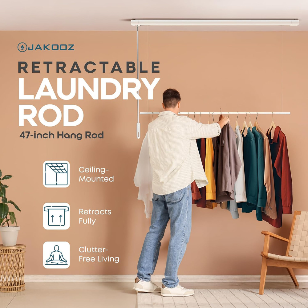 Space-Saving Retractable Ceiling Clothes Drying Rack - 52.4" Pull-Down Hanger