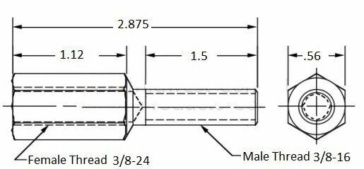 Thread adapter, 3/8-24 Female thread, 3/8-16 Male thread