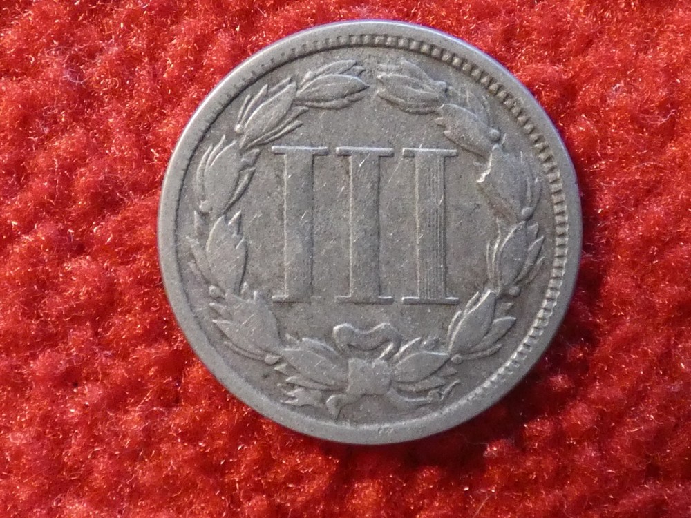 1866 Three Cent Nickel Detached Lamination Error! #3427