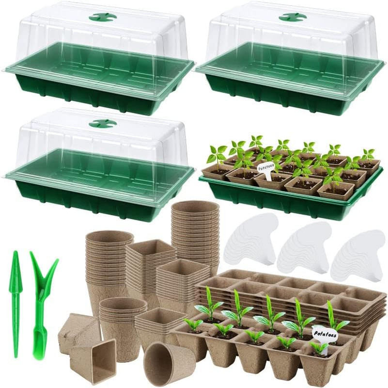 4 Pack Seed Starter Tray Set Plants Growing Trays Peat Pots